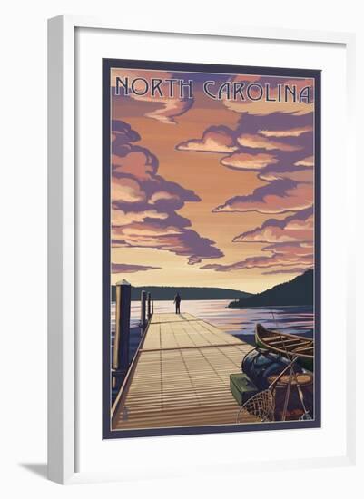 North Carolina - Dock Scene and Lake-Lantern Press-Framed Art Print