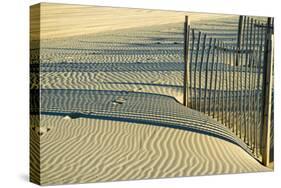 North Carolina. Dune Fence, Light, Shadow and Ripples in the Sand-Rona Schwarz-Stretched Canvas