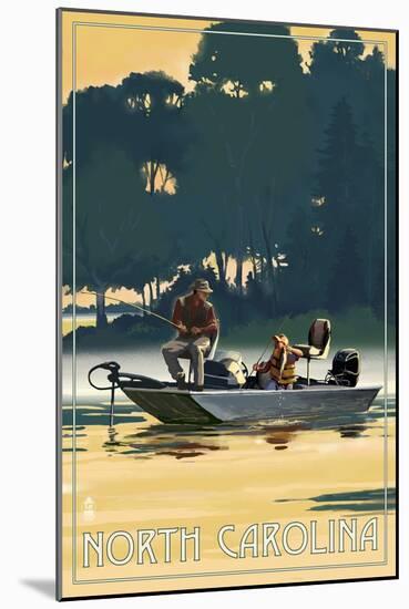 North Carolina - Fishermen in Boat-Lantern Press-Mounted Art Print