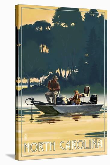 North Carolina - Fishermen in Boat-Lantern Press-Stretched Canvas