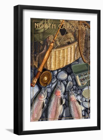 North Carolina - Fishing Still Life-Lantern Press-Framed Art Print