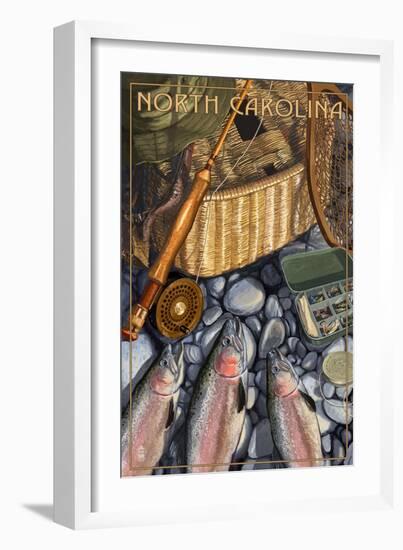 North Carolina - Fishing Still Life-Lantern Press-Framed Art Print