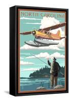 North Carolina - Float Plane and Fisherman-Lantern Press-Framed Stretched Canvas