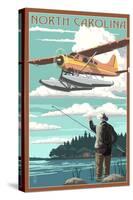 North Carolina - Float Plane and Fisherman-Lantern Press-Stretched Canvas