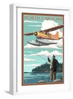 North Carolina - Float Plane and Fisherman-Lantern Press-Framed Art Print