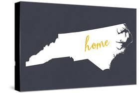North Carolina - Home State - White on Gray-Lantern Press-Stretched Canvas