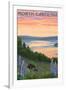 North Carolina - Lake and Bear Family-Lantern Press-Framed Art Print