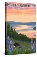 North Carolina - Lake and Bear Family-Lantern Press-Stretched Canvas