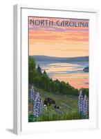 North Carolina - Lake and Bear Family-Lantern Press-Framed Art Print