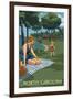 North Carolina - Lake and Picnic Scene-Lantern Press-Framed Art Print