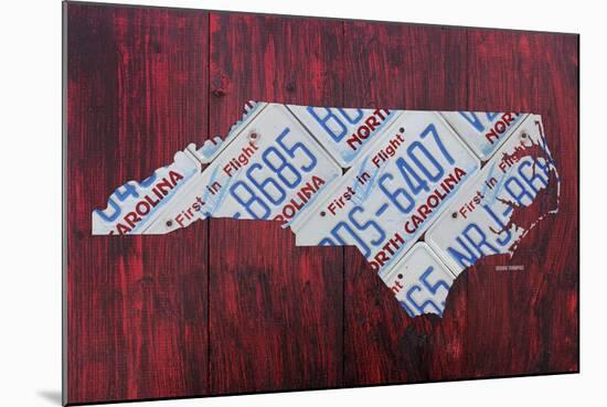 North Carolina License Plate Map-Design Turnpike-Mounted Giclee Print