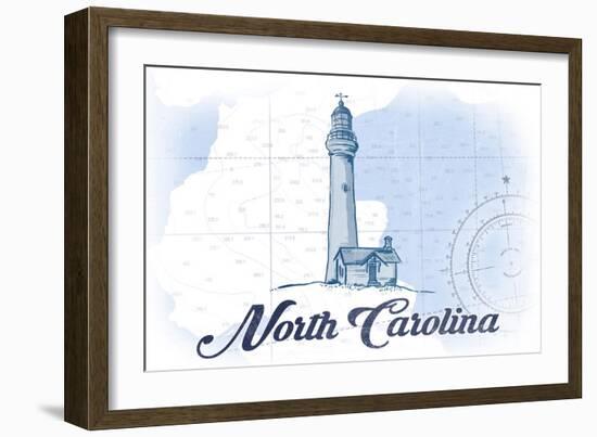 North Carolina - Lighthouse - Blue - Coastal Icon-Lantern Press-Framed Art Print