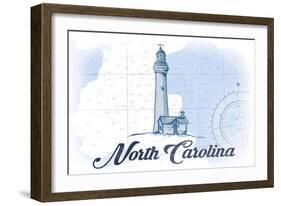 North Carolina - Lighthouse - Blue - Coastal Icon-Lantern Press-Framed Art Print