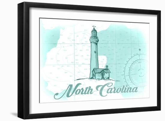 North Carolina - Lighthouse - Teal - Coastal Icon-Lantern Press-Framed Art Print