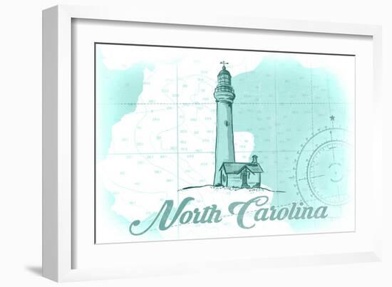 North Carolina - Lighthouse - Teal - Coastal Icon-Lantern Press-Framed Art Print