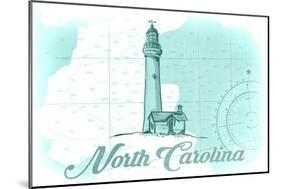 North Carolina - Lighthouse - Teal - Coastal Icon-Lantern Press-Mounted Art Print