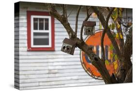 North Carolina, Linville, Antique Gulf Sign with Birdhouses-Walter Bibikow-Stretched Canvas