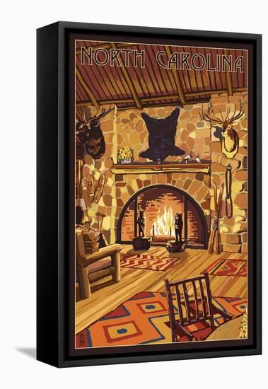 North Carolina - Lodge Interior-Lantern Press-Framed Stretched Canvas