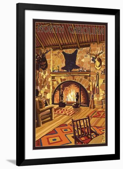 North Carolina - Lodge Interior-Lantern Press-Framed Art Print