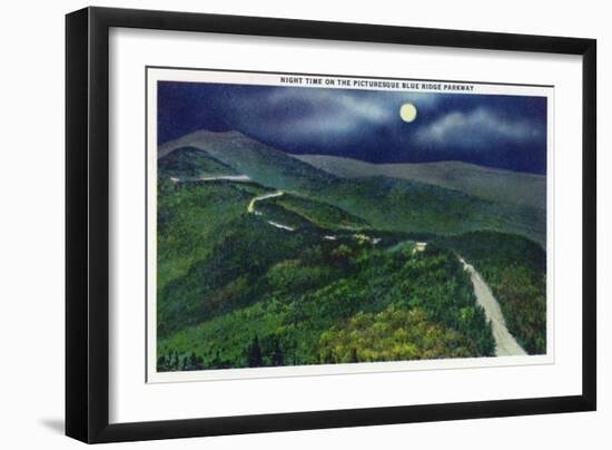 North Carolina - Moonlight Scene on the Picturesque Blue Ridge Parkway-Lantern Press-Framed Art Print