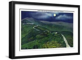 North Carolina - Moonlight Scene on the Picturesque Blue Ridge Parkway-Lantern Press-Framed Art Print