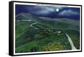 North Carolina - Moonlight Scene on the Picturesque Blue Ridge Parkway-Lantern Press-Framed Stretched Canvas