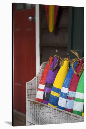 North Carolina, Outer Banks National Seashore, Corolla, Decor Buoys-Walter Bibikow-Stretched Canvas