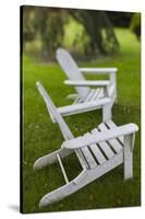 North Carolina, Outer Banks Seashore, Corolla, Adirondack Lawn Chairs-Walter Bibikow-Stretched Canvas