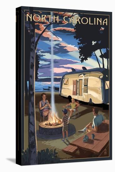 North Carolina - Retro Camper and Lake-Lantern Press-Stretched Canvas