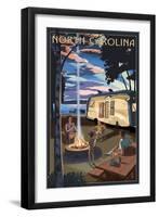 North Carolina - Retro Camper and Lake-Lantern Press-Framed Art Print