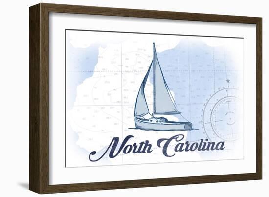 North Carolina - Sailboat - Blue - Coastal Icon-Lantern Press-Framed Art Print