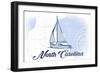 North Carolina - Sailboat - Blue - Coastal Icon-Lantern Press-Framed Art Print