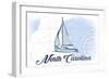 North Carolina - Sailboat - Blue - Coastal Icon-Lantern Press-Framed Art Print