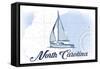 North Carolina - Sailboat - Blue - Coastal Icon-Lantern Press-Framed Stretched Canvas