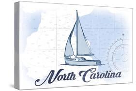 North Carolina - Sailboat - Blue - Coastal Icon-Lantern Press-Stretched Canvas