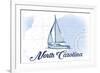 North Carolina - Sailboat - Blue - Coastal Icon-Lantern Press-Framed Art Print