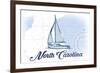 North Carolina - Sailboat - Blue - Coastal Icon-Lantern Press-Framed Art Print