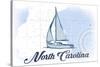 North Carolina - Sailboat - Blue - Coastal Icon-Lantern Press-Stretched Canvas