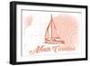 North Carolina - Sailboat - Coral - Coastal Icon-Lantern Press-Framed Art Print