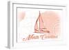 North Carolina - Sailboat - Coral - Coastal Icon-Lantern Press-Framed Art Print