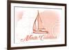 North Carolina - Sailboat - Coral - Coastal Icon-Lantern Press-Framed Art Print