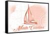 North Carolina - Sailboat - Coral - Coastal Icon-Lantern Press-Framed Stretched Canvas