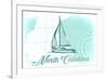 North Carolina - Sailboat - Teal - Coastal Icon-Lantern Press-Framed Art Print