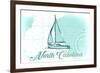 North Carolina - Sailboat - Teal - Coastal Icon-Lantern Press-Framed Art Print