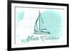 North Carolina - Sailboat - Teal - Coastal Icon-Lantern Press-Framed Art Print