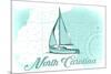 North Carolina - Sailboat - Teal - Coastal Icon-Lantern Press-Mounted Art Print