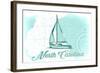 North Carolina - Sailboat - Teal - Coastal Icon-Lantern Press-Framed Art Print