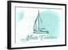 North Carolina - Sailboat - Teal - Coastal Icon-Lantern Press-Framed Art Print