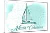 North Carolina - Sailboat - Teal - Coastal Icon-Lantern Press-Mounted Art Print
