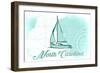 North Carolina - Sailboat - Teal - Coastal Icon-Lantern Press-Framed Art Print